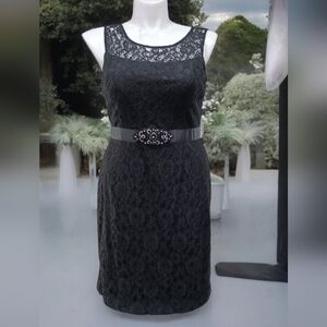 BLACK LACE OVERLAY Evening Event Dress Cocktail Holiday Wedding Party -SIZE 14